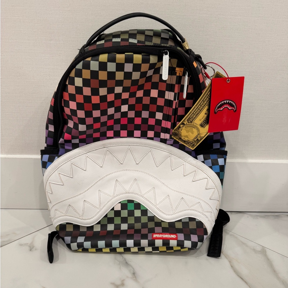 Sprayground Multicolor Checkered Shark Backpack